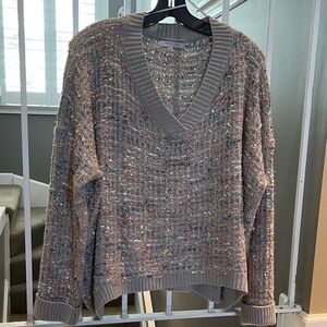 Gray and Pink V-Neck Sweater